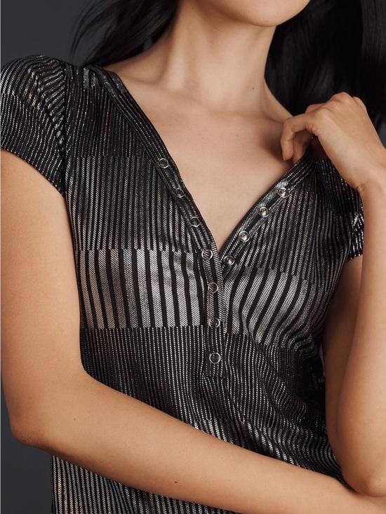 Anthropologie Tops - Pilcro Metallic Black Striped Button-Front Top- Anthropologie